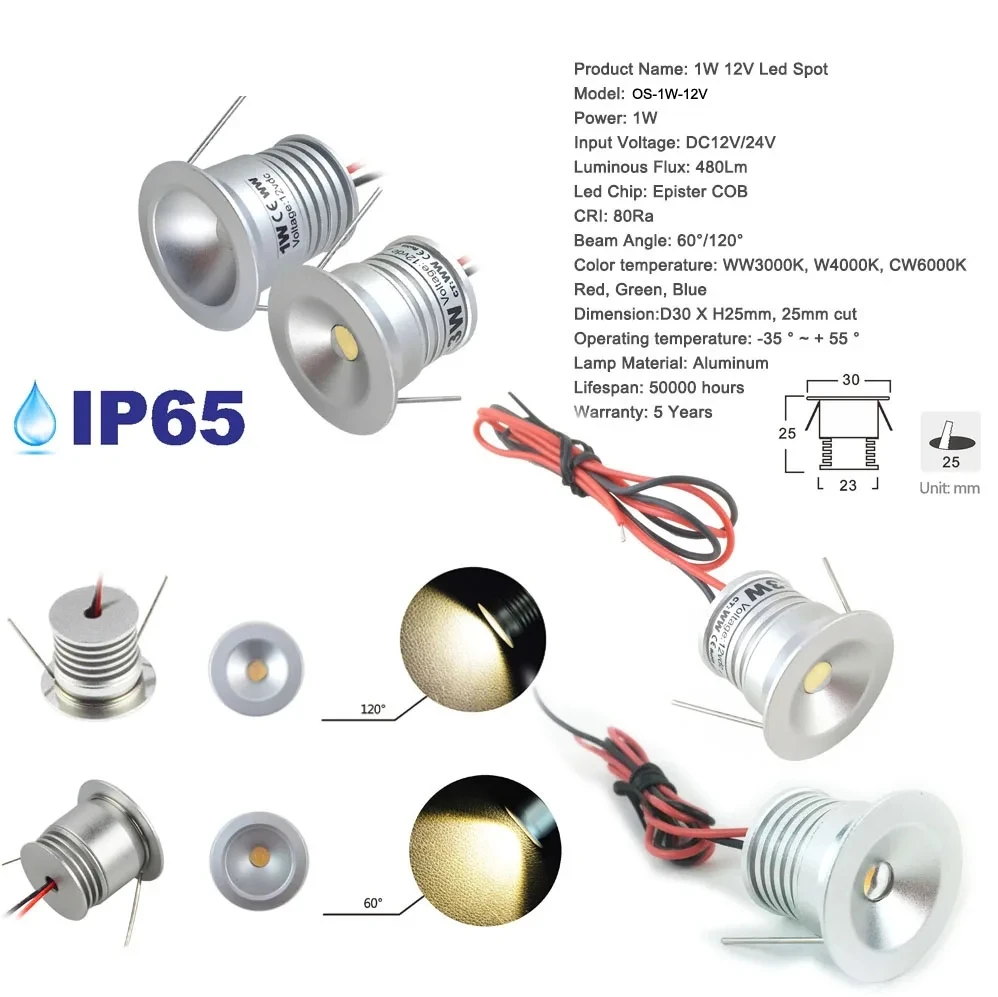 9 sztuk/partia 1W IP65 12V 25mm Mini oprawy LED do ogrodu do łazienki do sufitu punktowe oświetlenie do sauny