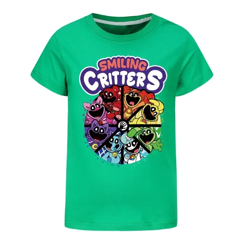 AD1 ゲーム笑顔クリッターズボーイズプリントキッズ Tシャツ夏猫昼寝漫画カジュアル Tシャツ子供服女の子 Tシャツ Kawa5@rD~