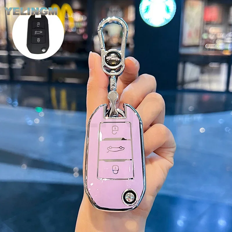 3-Tasten-TPU-Autoschlüsselhülle Fernbedienungsabdeckung für Citroen C4, Opel Corsa Crossland X, Peugeot 208, 308, T9, 508, 2008 Autozubehör