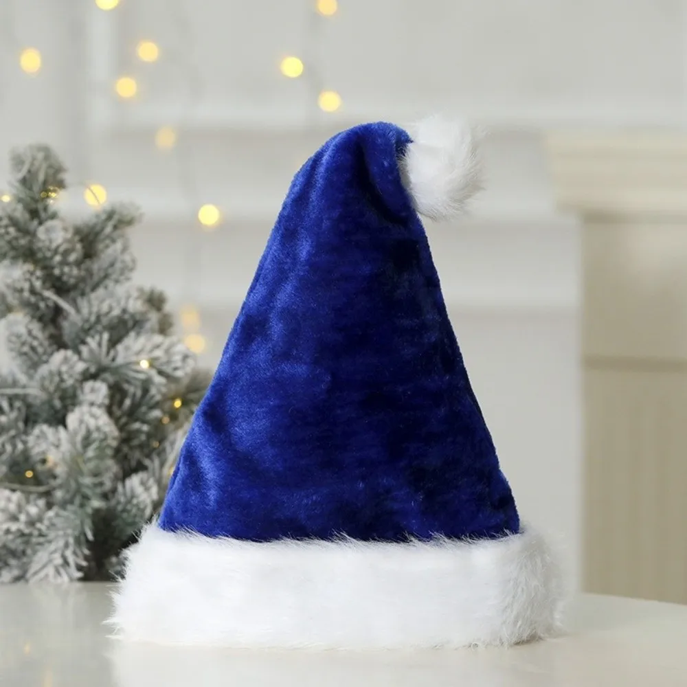 Fashion Multi Color Plush Christmas Hat with Pompom Comfortable Fur Xmas Cap Beanie Plush Santa Claus Hat Cosplay Supplies