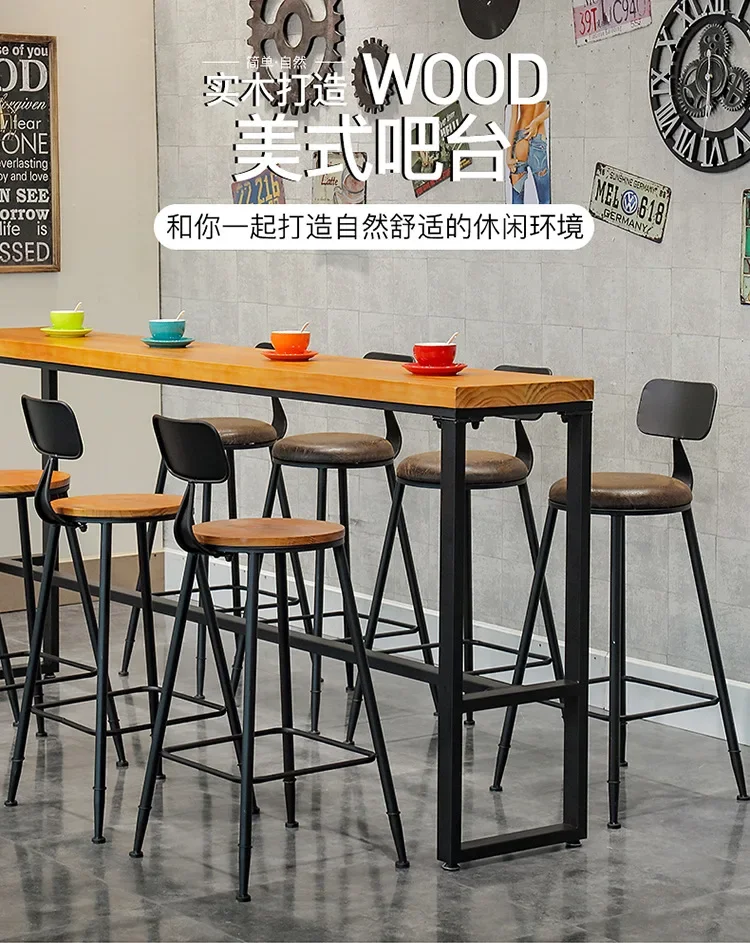 Y1 American industrial style solid wood bar, milk tea shop, coffee shop, casual dining table and chair group, high foot wall tab