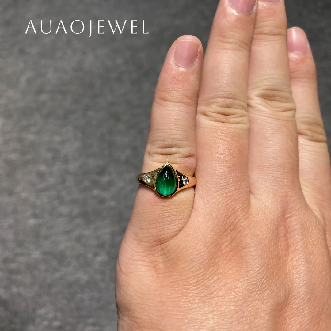 

AUAOJEWEL 6X9Mm 1.5Carat Pear Cut Lab Emerald Engagement Ring 18K 14K 9K Gold Jewelry Real Gold Original Rings For Women 925