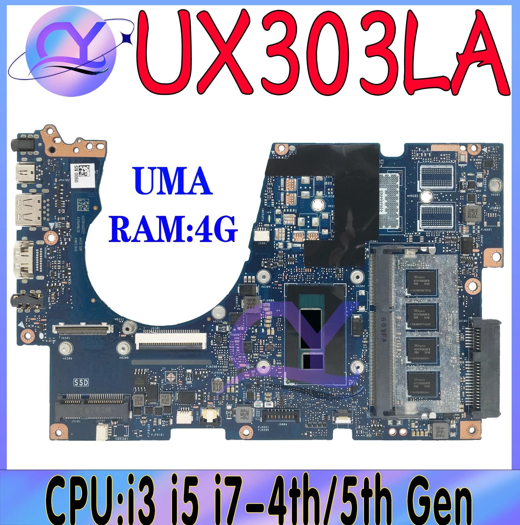 

UX303LA Mainboard For ASUS UX303LN UX303LAB UX303LB UX303LNB U303L Laptop Motherboard With i3 i5 i7-4th/5th 4G UMA/GT840M/GT940M