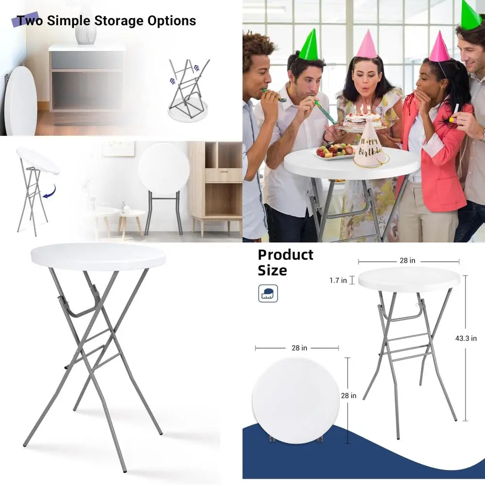 

White 28 High-Top Folding Cocktail Table, Round Portable Bar Height for Outdoor and Indoor Events, Ideal for Parties, Banquets,