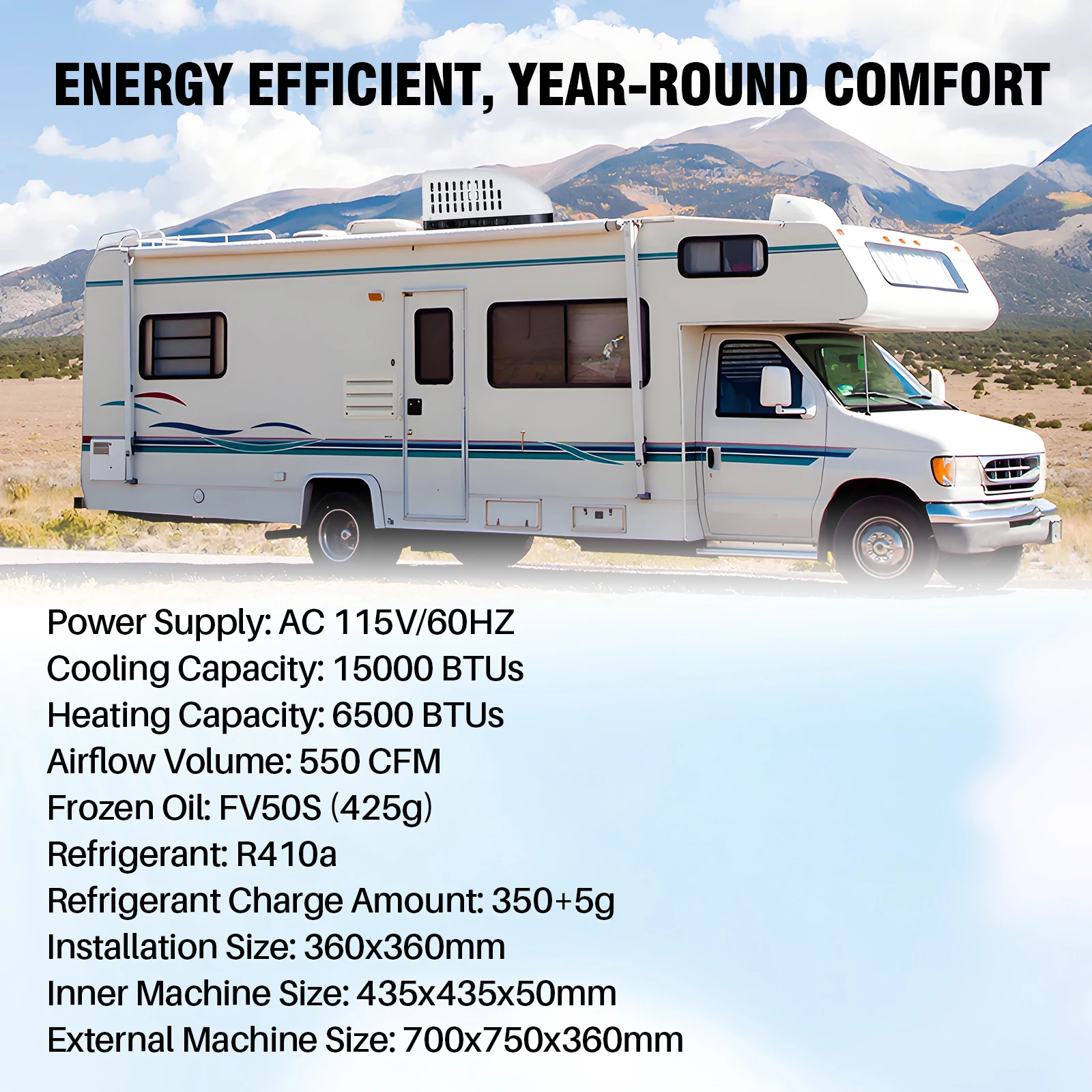15000BTU RV Air conditioning System CamperVan Caravan Air Conditioner roof 115v 220v Electric Automotive Parking Motorhome Ac