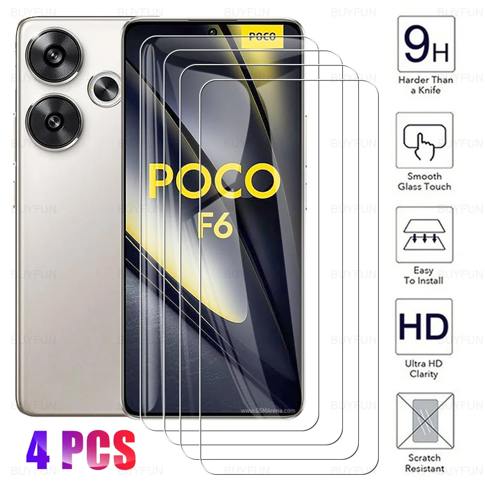4 шт. для Xiaomi Poco F6 5G Glass Little X6 M6 Pro C65 защита для экрана X6Pro F6Pro M6Pro poкоф6 PocoX6 PocoM6 4G закаленные пленки