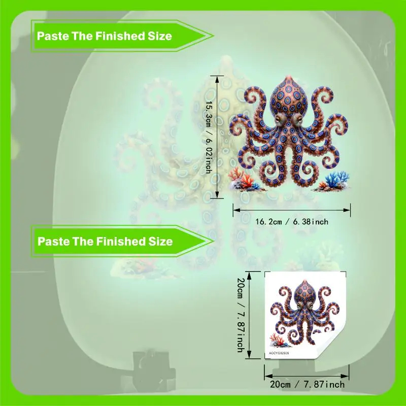 Octopus Shaped Toilet Lid Sticker Waterproof Self-Adhesive Removable Cute Bathroom Decor Decal for Restroom Decor
