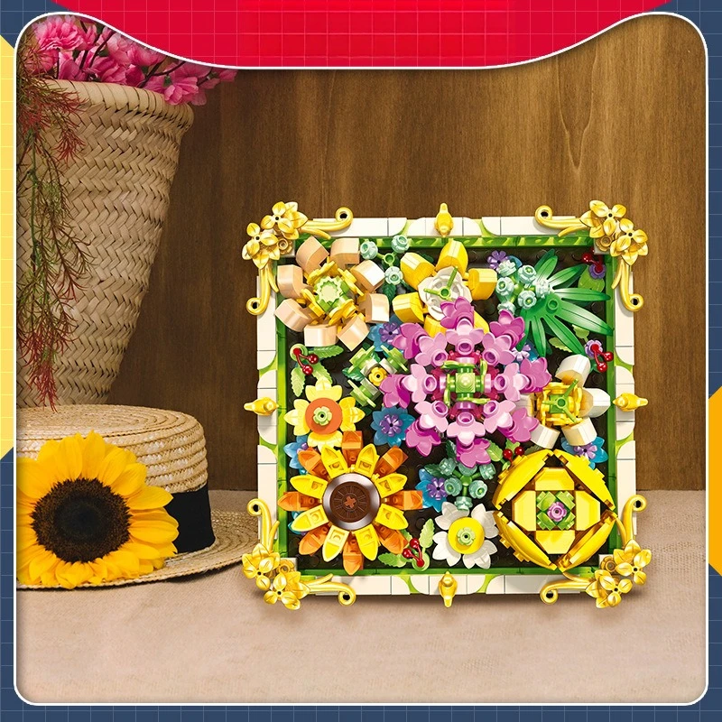 

DIY building block assembly simulation three-dimensional decorative building block flower display toy