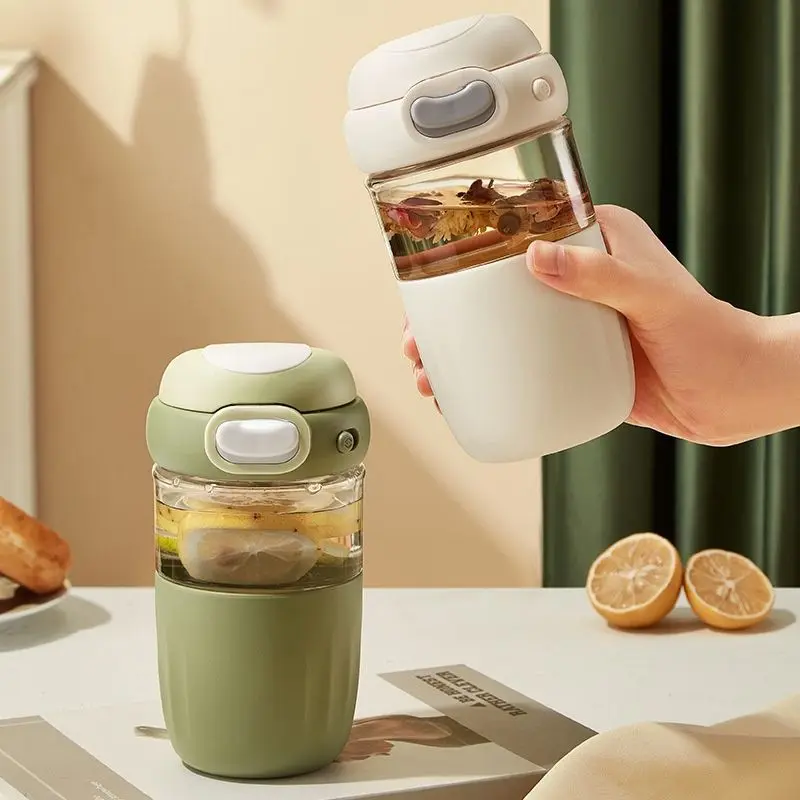 زجاجة مياه زجاجية للتخييم في الهواء الطلق سعة 450 مل من السيليكون الزجاجي الخالي من مادة BPA