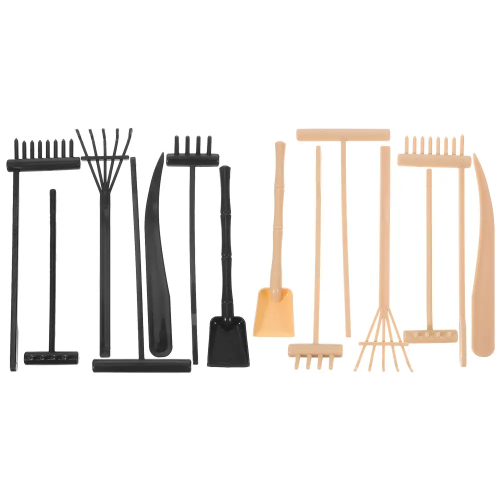 14 pezzi Set rastrello da giardino Zen Nero Giallo Strumenti di sabbia 6 scopa 2 rastrelli lunghi Accessori per livellamento da giardinaggio Sandbox Giocattoli da spiaggia
