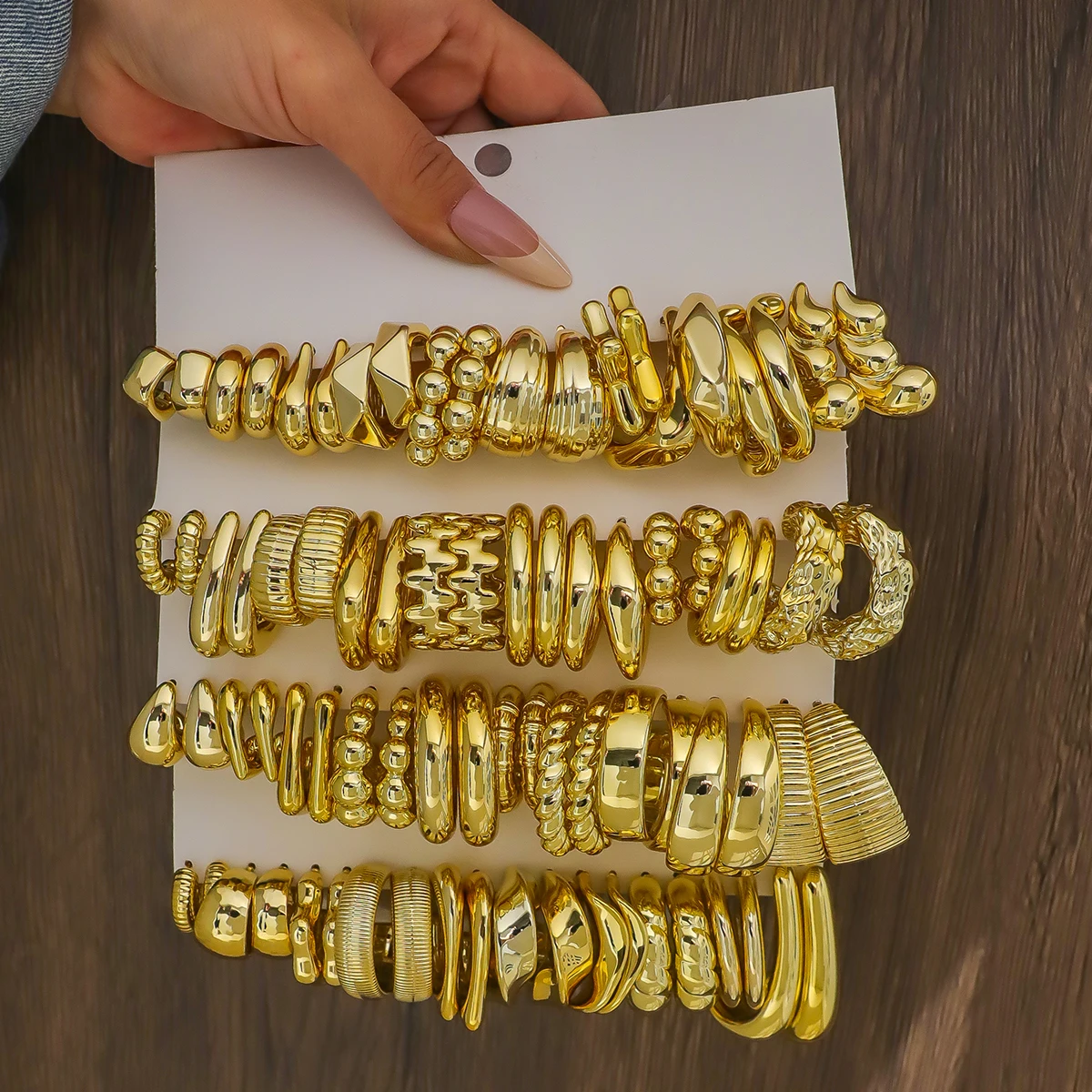 40 Pairs New Oversized C-Shaped Earrings, Plastic Material UV Plated Gold CCB Resin Stud Earrings Set, Fashionable Minimalist