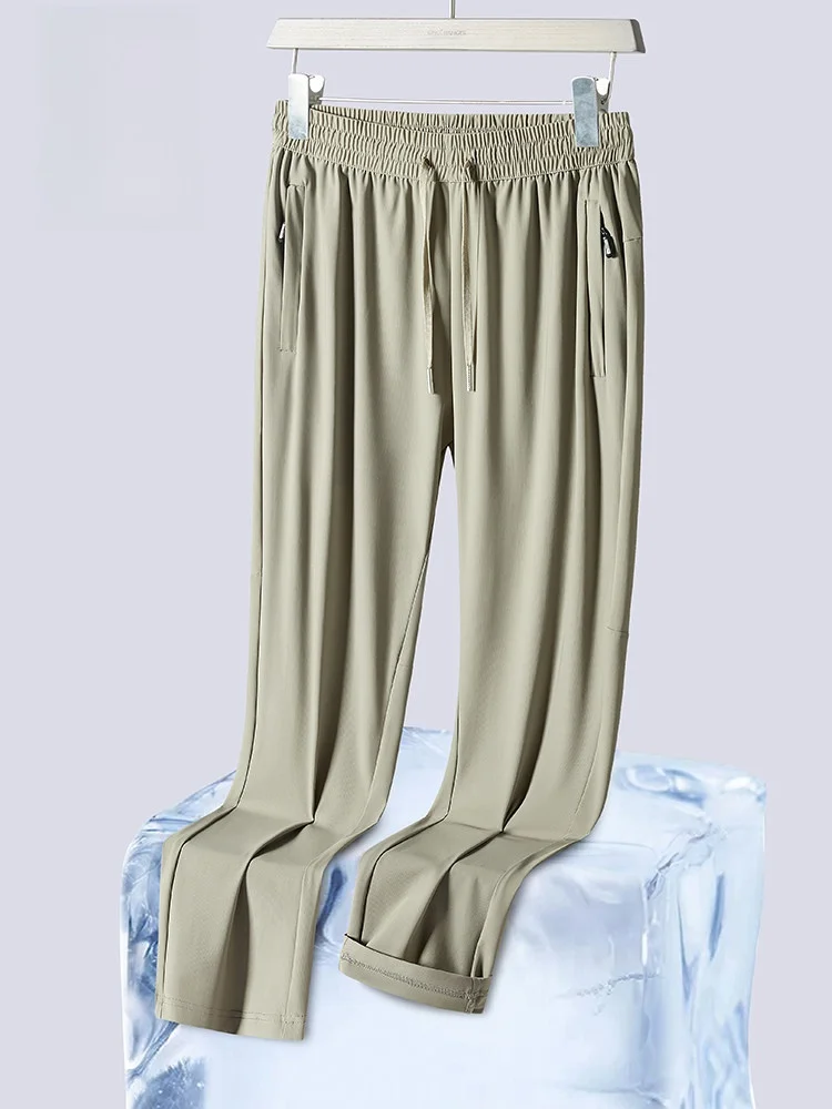 Ice Silk Men's Summer Thin Straight Loose Drape Casual All-Match Large Size Quick Dry Sports Pants Straight Leg Casual Trousers