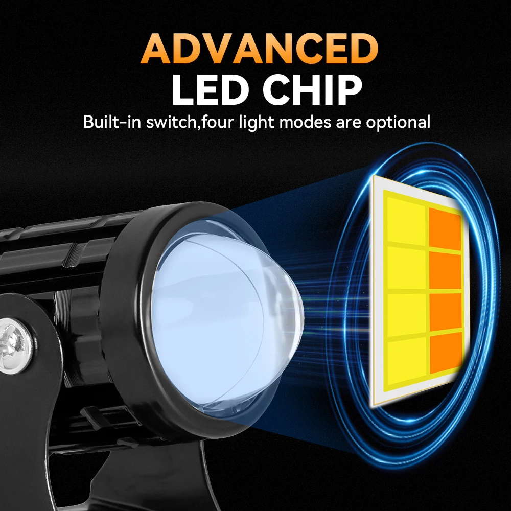 Universal Motorcycle LED Headlight Mini Projector Lens Dual Color Car ATV Scooters Driving Fog Light Auxiliary Spotlight