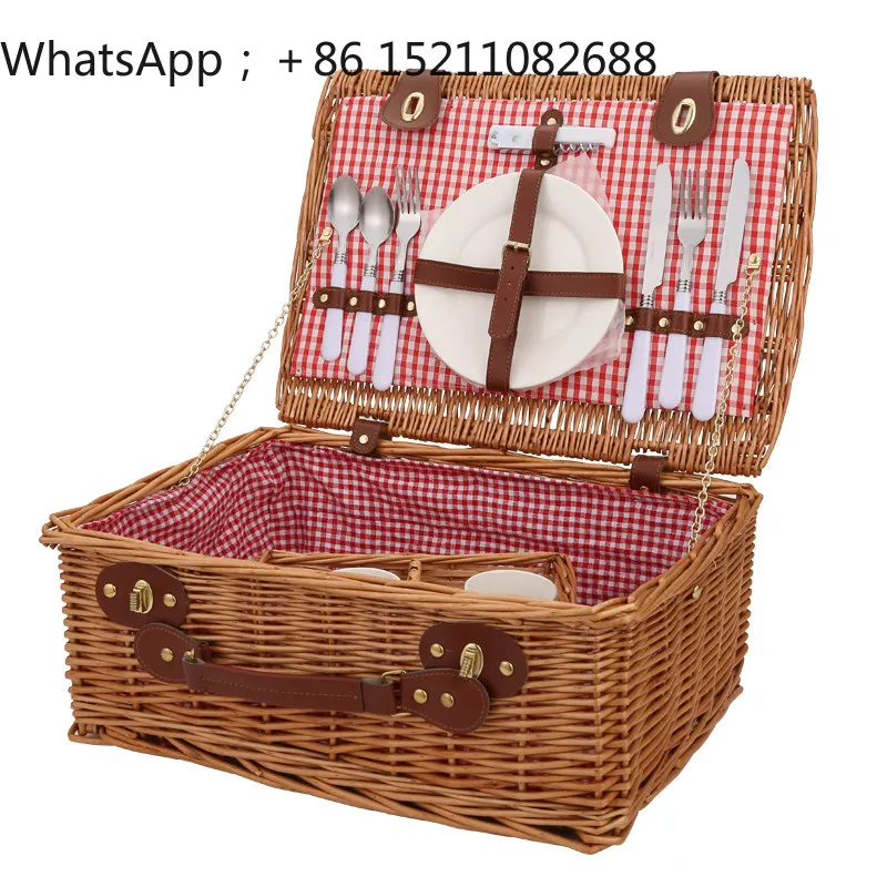 LLY picnic box basket ins with tableware rattan storage basket picnic props outdoor camping full set