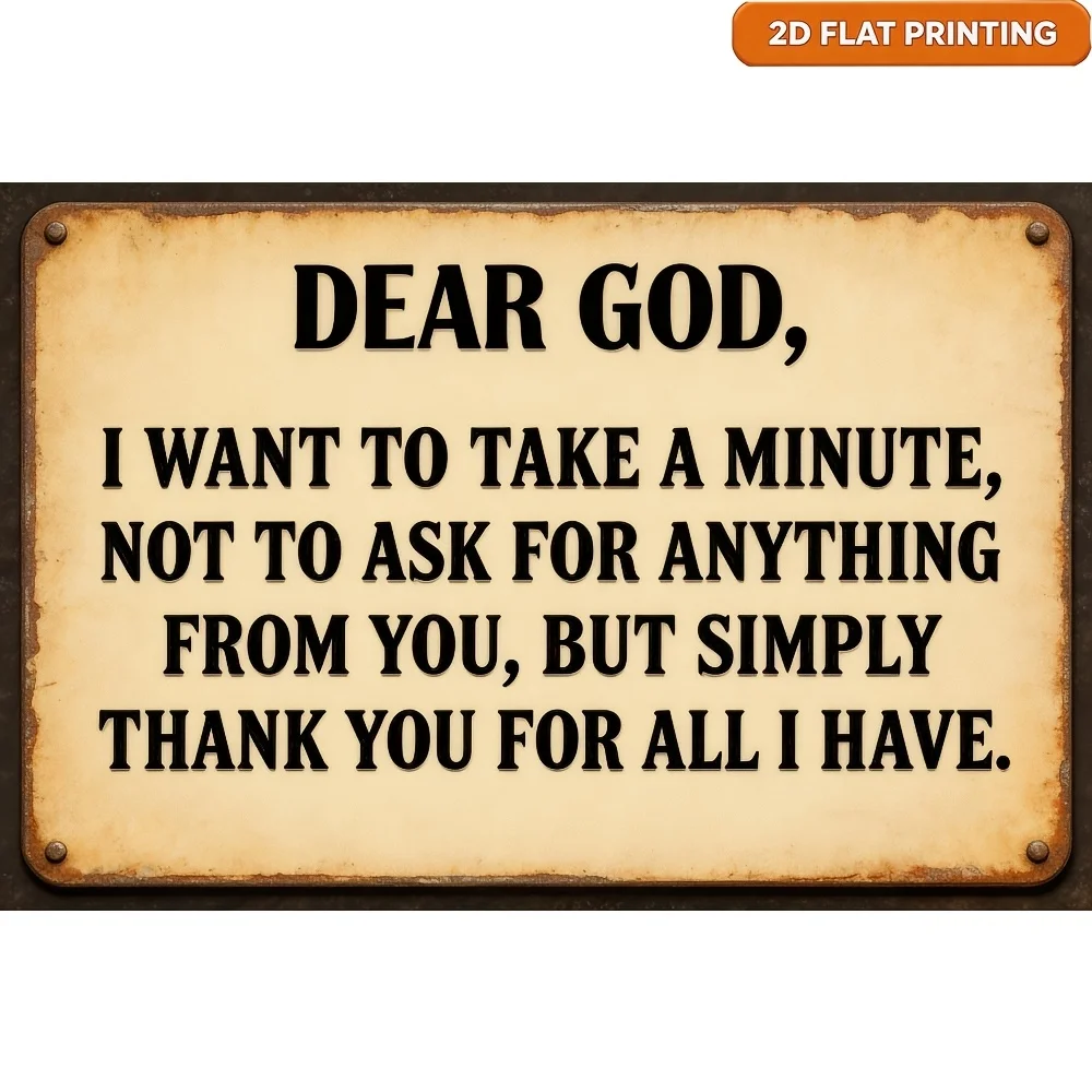 2D Flat Decoration 1pc Decorative Sign Metal Sign 8X12 Inch Dear God Thank You Quote Sign Vintage Religious Gratitude Wall Decor