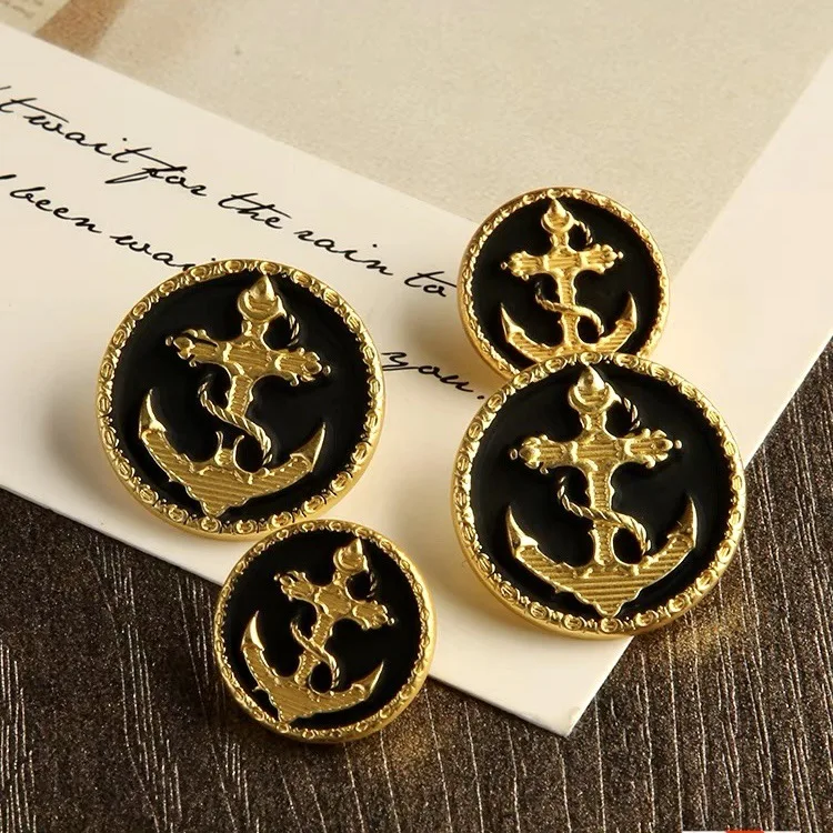 10pcs/lot 15/20/25mm Navy Anchor Design Vintage Metal Buttons for Clothing DIY Sewing Accessories Gold Round Coat Jacket Buttons