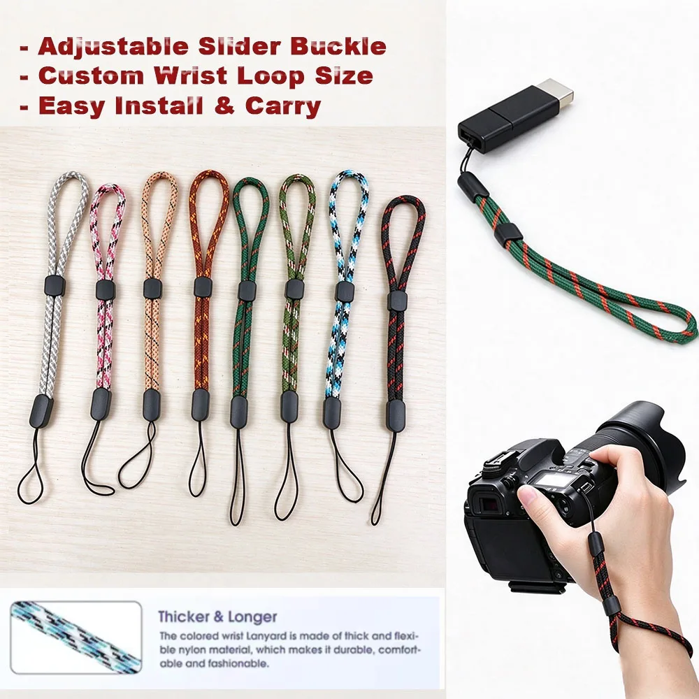 Adjustable Wrist Lanyard Mobile Phone Straps Nylon Round Rope Straps For Camera Keychains USB Flash Drive Car Key Lanyard