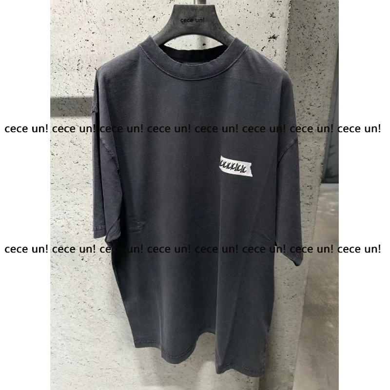 Cece Summer New Oversize Cotton T-Shirt Letter Patchwork Short Sleeve Unisex Couple Tee Men's Women's round Neck Casual Wear