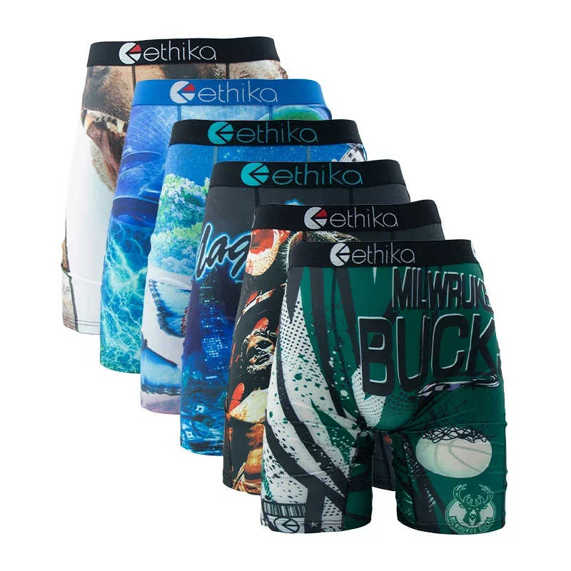 ETHIKA 6Pcs Sexy Men Underwear Boxer Short Fashion Print Male Underpants Breathable Men Panties Lingeries Plus Size Boxer Briefs