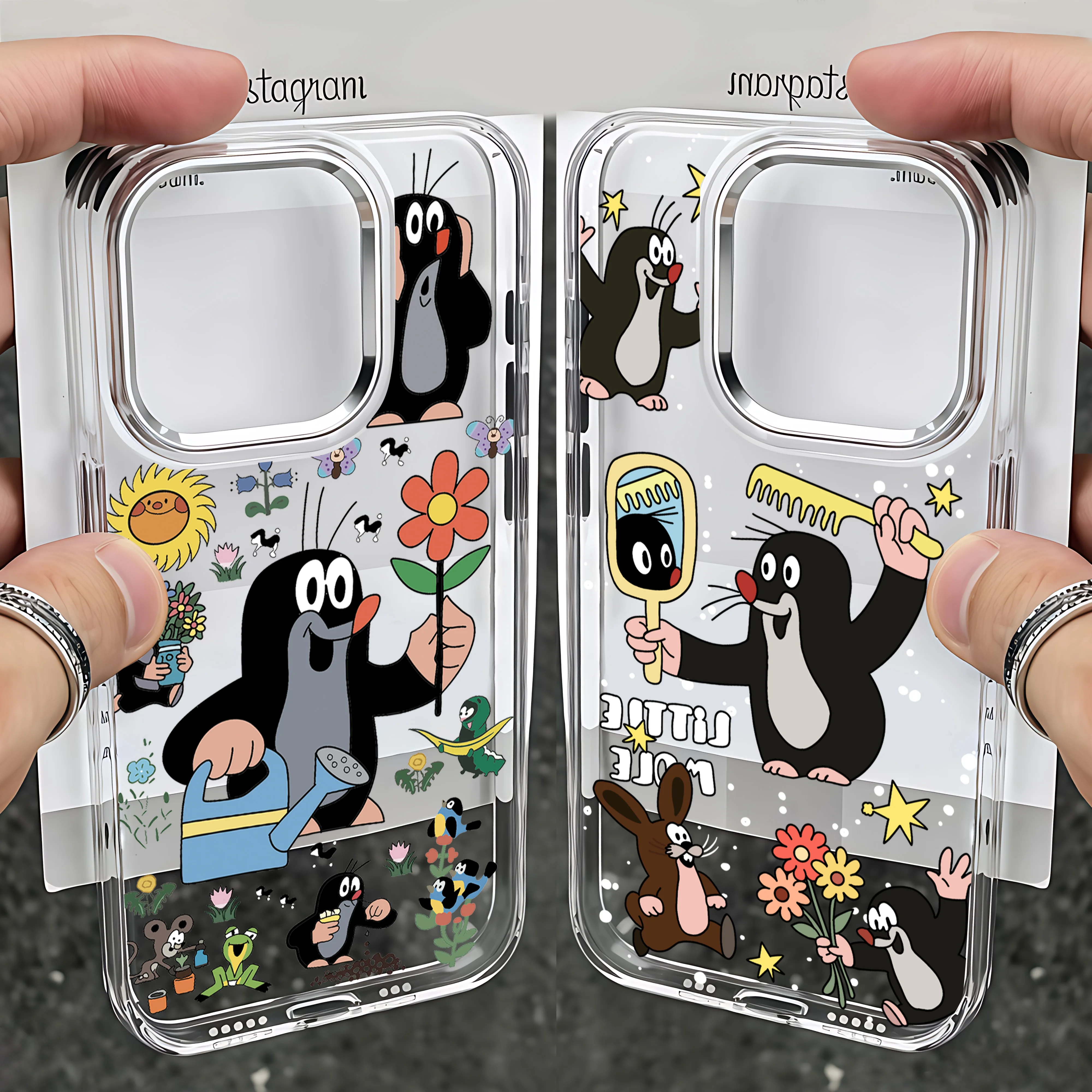 Cartoon süße The Moles Handyhülle für iPhone 17 16e 16 15 14 13 12 11 Mini Pro Max X XR XSMAX 8 7 Air Plus transparent weich