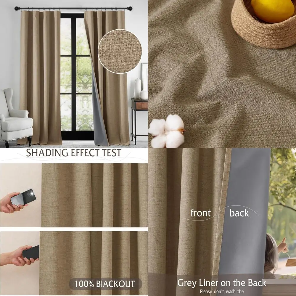 

Linen-Textured Blackout Curtains for Bedrooms and Living Spaces - 100% Insulating and Energy Efficient