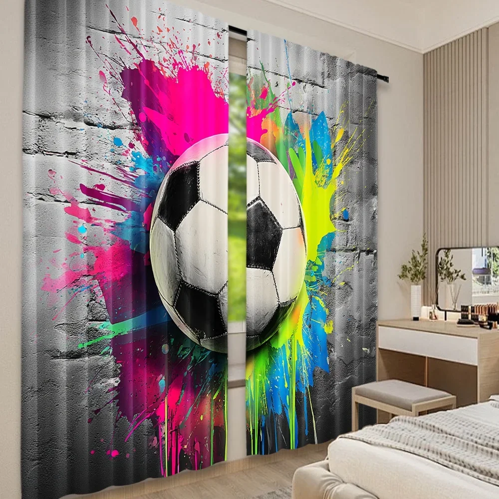 2D الطباعة المسطحة 2 قطعة الستائر كرة القدم اللون سبلاش الرقمية المطبوعة البوليستر الستائر احتفالية للعام الجديد #6