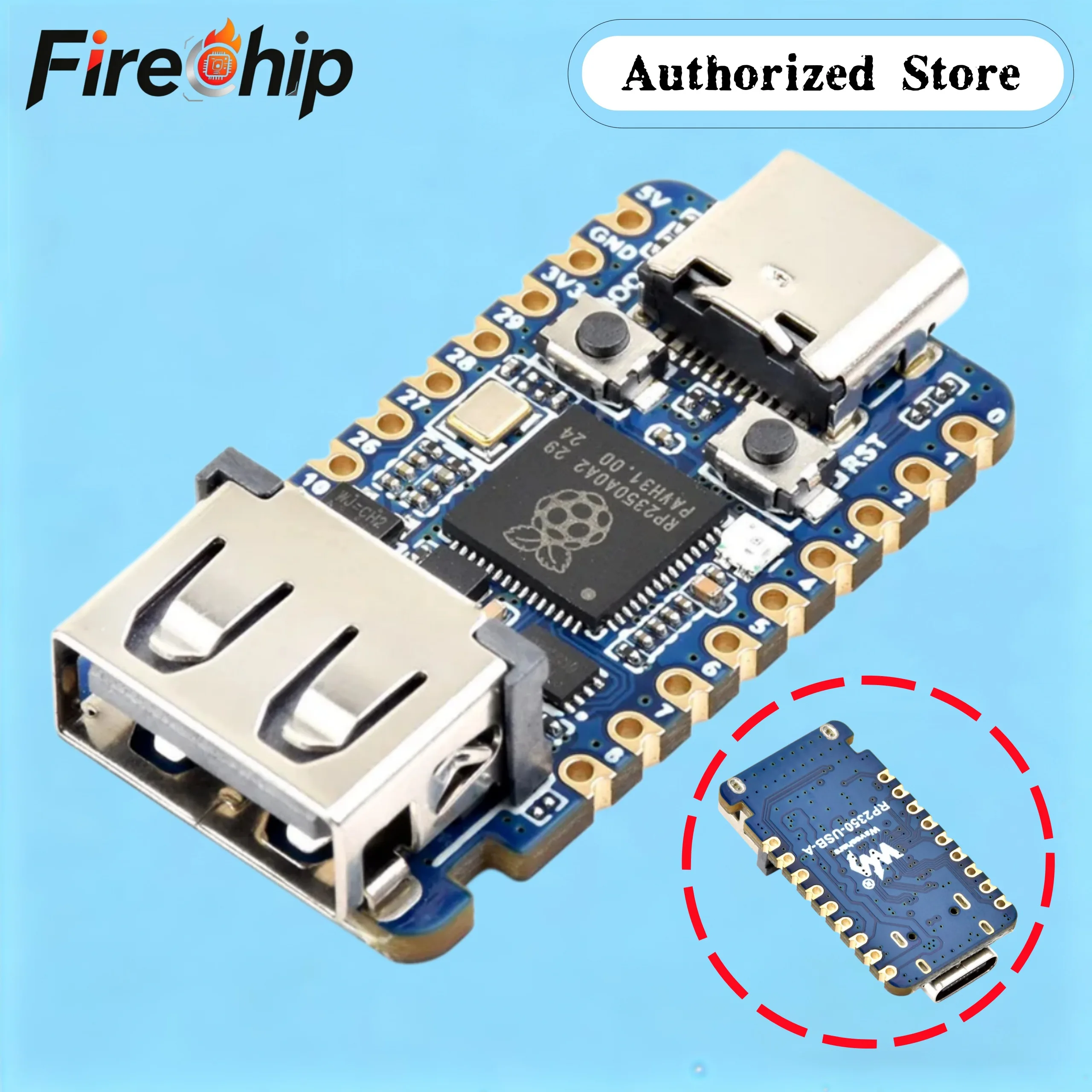 Waveshare RP2350-USB-A Mini Board, Based on Raspberry Pi RP2350A Dual-core & Dual-architecture Microcontroller 150MHZ