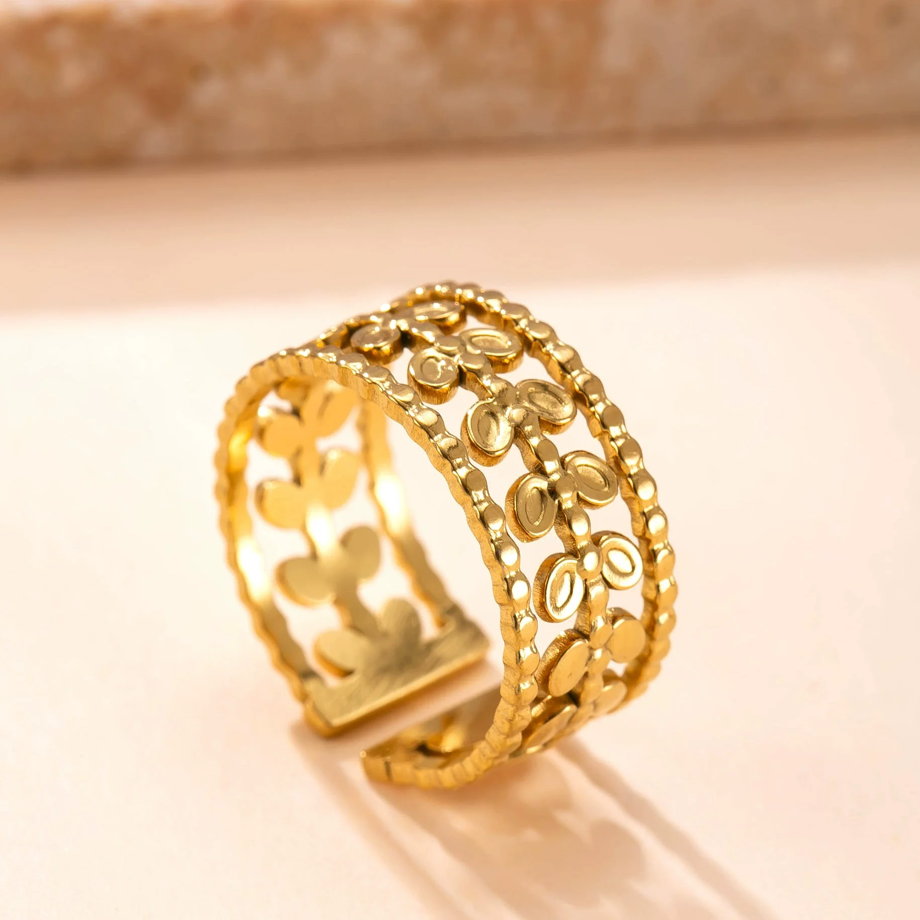 Stainless Steel Women Rings Geometric Hollow  Heart Aesthetic Adjustable Finger Fashion Party Daily Accessories Jewelry Gifts