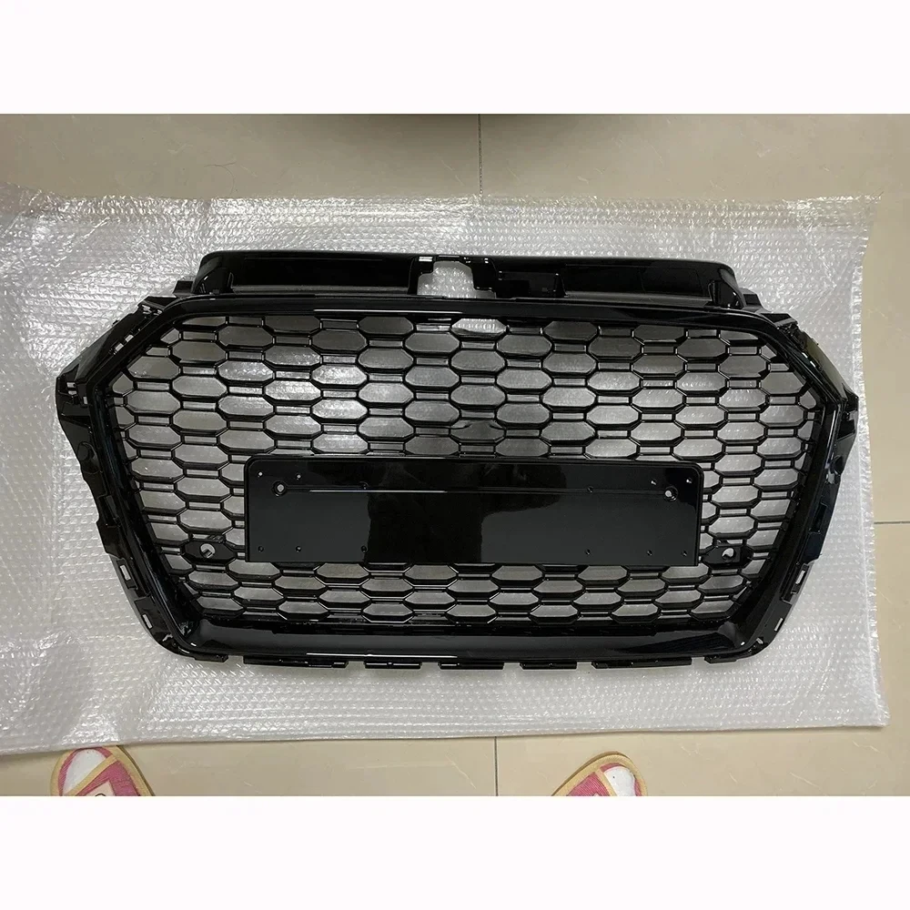 

For RS3 Style Front Sport Hex Mesh Honeycomb Hood Grill Gloss Black for Audi A3/S3 8V 2017-2019 Car Accessories Without Emblem