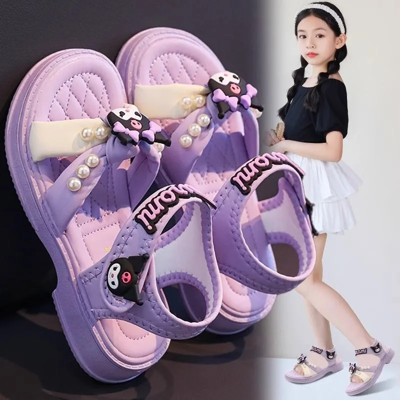 

Summer Kuromi Anime Kawaii Sanrio Ins Fashion Princess Shoes Summer 2025 Cute Cartoon Children Sandals Gifts for Girls
