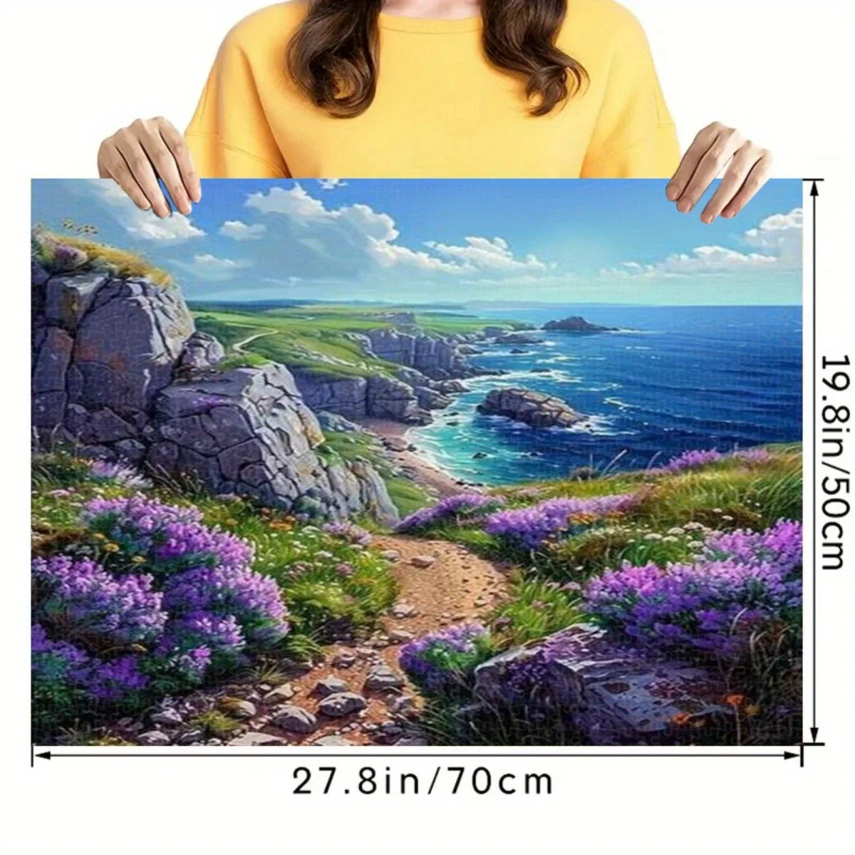 จิ๊กซอว์ภาพศิลปะแนวธรรมชาติสำหรับผู้ใหญ่ ลายหน้าผาชายทะเลพร้อมดอกไม้สีม่วง เกมเสริมสร้างสติปัญญา ของเล่นตกแต่งบ้านเพื่อการพักผ่อน