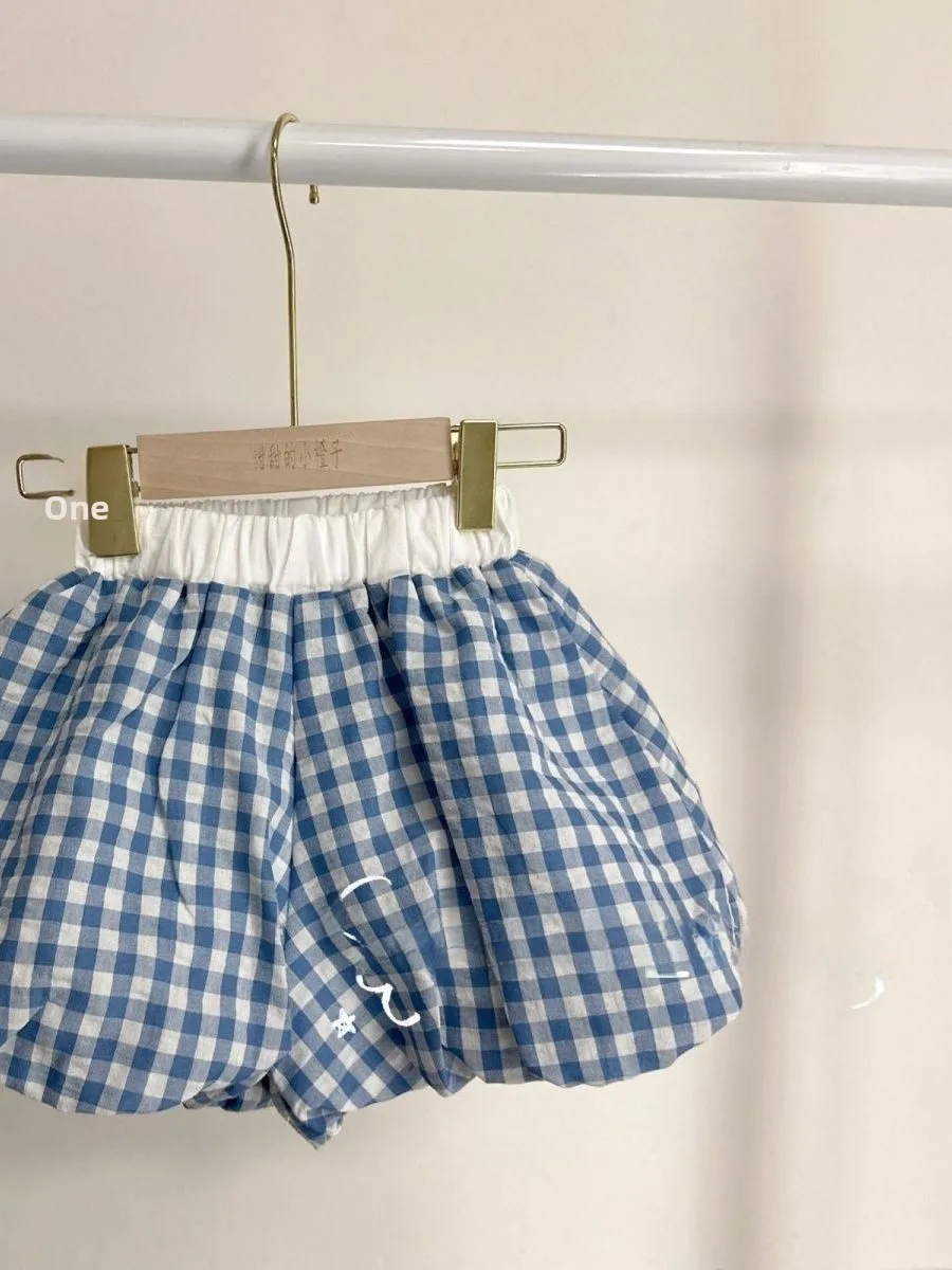 Ensemble deux pièces pour filles, poupée à carreaux, bulle, haut et pantalon à bourgeons de fleurs, mélange de coton coréen, adapté aux déplacements, été