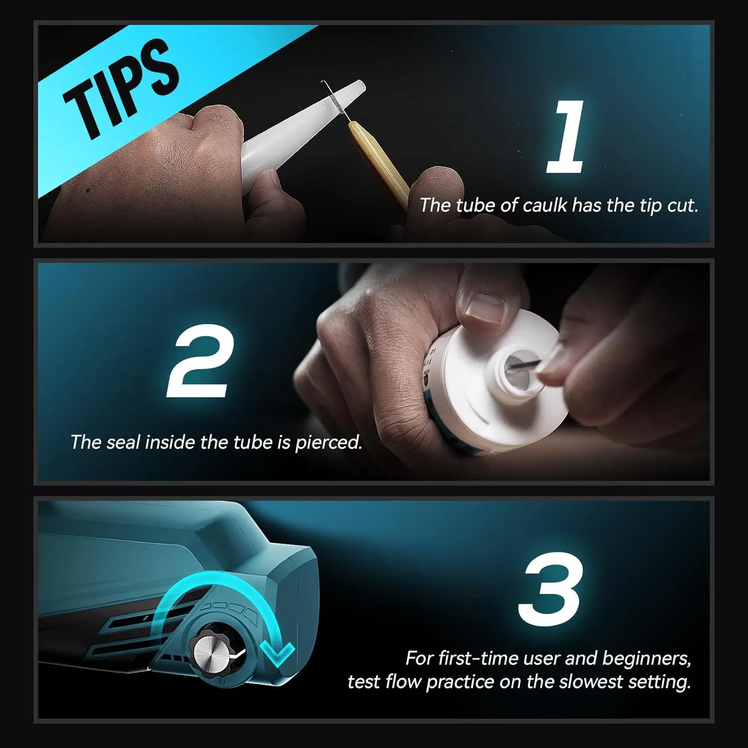 Pistola de calafateo eléctrica Seesii, pistola de calafateo inalámbrica de 10oz con 2x batería de 2000mAh, herramientas eléctricas de luz LED antigoteo de velocidad continua