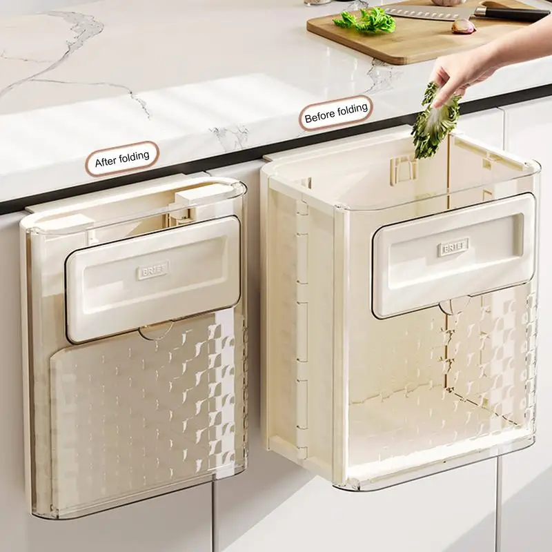 Contenedor de basura plegable, cubo montable, resistente, ahorra espacio, moderno, transparente, debajo del fregadero, cubo de basura para armario y baño
