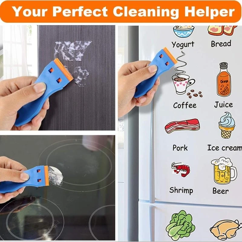 Plastic Razor Blade Scraper Tool with Plastic Blades, Tough Handheld Cleaning Scraper Remover for S