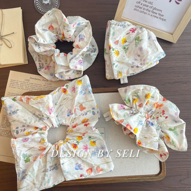 

2 шт. милые резинки для волос, заколки для волос с белым цветочным принтом, французские весенние и летние резинки для волос