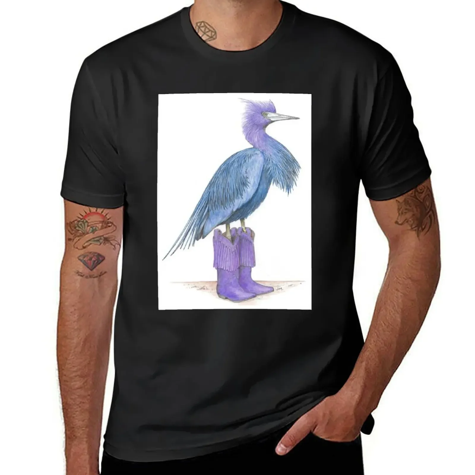 Little blue heron in cowgirl boots T-Shirt custom t-shirts graphic shirts heavyweights t shirts for men pack