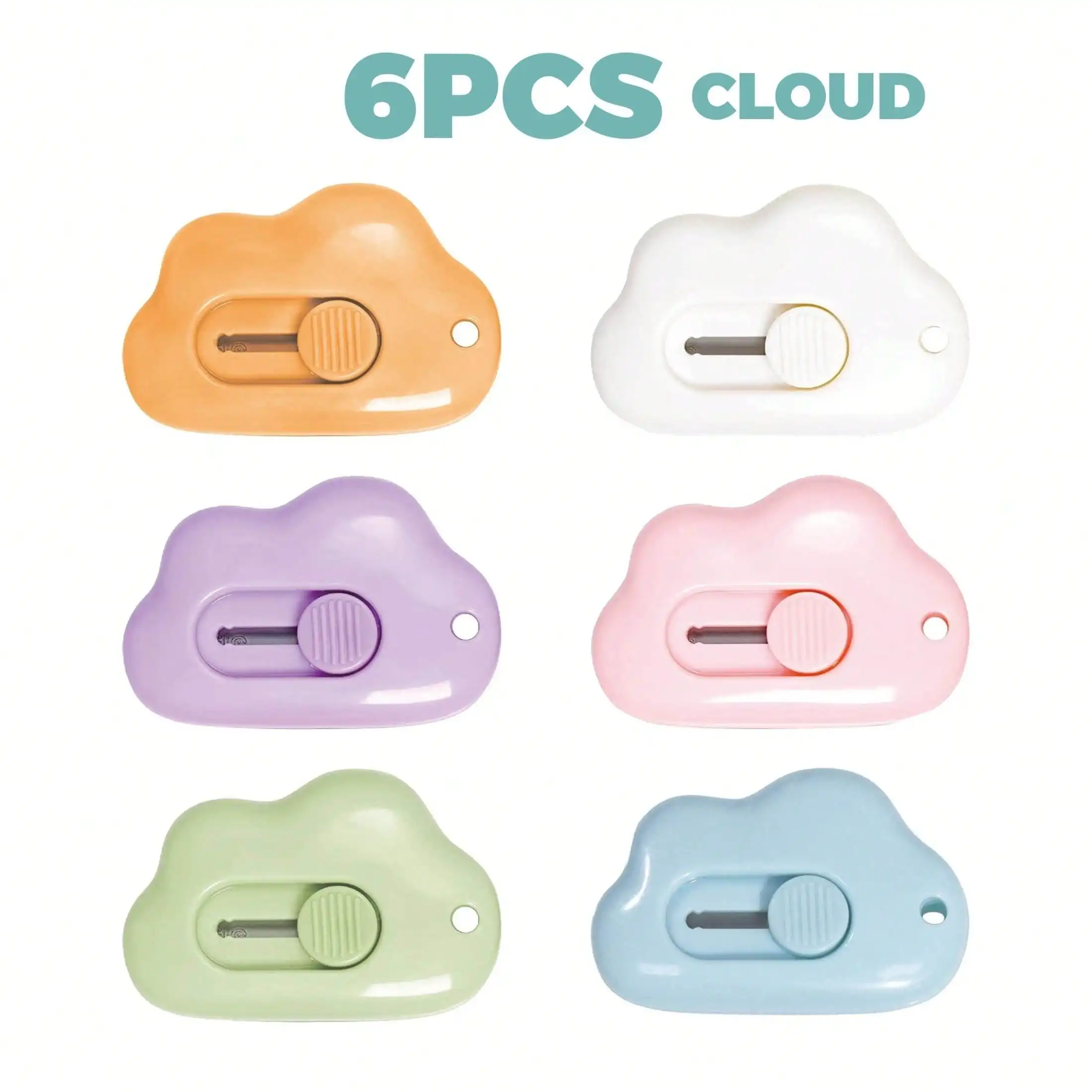 

6pcs Mini Flower Cloud Shaped Portable Pocket Retractable Utility Knife Box Cutter With Keychain Hole