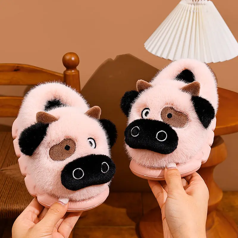 Winter Warm Kids Slippers Plush Lined EVA Sole Non Slip Home Indoor Shoes for Boys Girls Family Matching Design