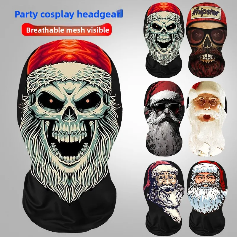 

Рождественская забавная хитрая маска для верховой езды на открытом воздухе, праздничная вечеринка, головной убор, сетчатый пуловер с принтом, полная маска