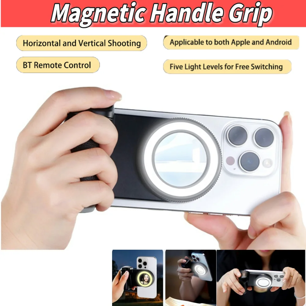 

For Magsafe Bluetooth-Compatible Shutter Phone Hand Grip Camera Handle Grip Selfie Stablizer with Fill Light & Reflective Mirror