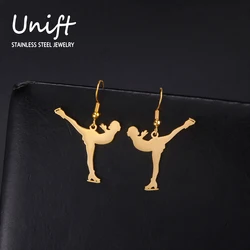 Unift Figure Skating Girl Earrings for Women Twirling Ice Dancer Dangle Drop Earring Stainless Steel Trendy Sporty Jewelry Gift