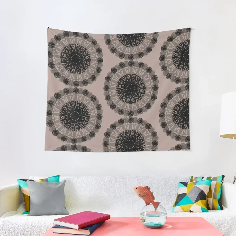 

Floral Black Mandala on Pastel Brown Tapestry Decoration Room Decor For Bedroom Aesthetic Decoration Tapestry