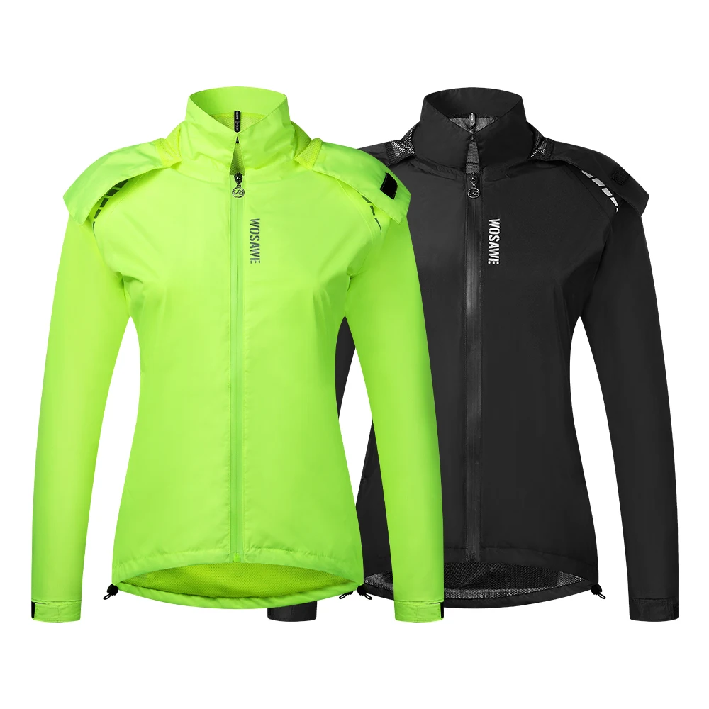 

WOSAWE Cycling Running Rain Jacket Women Cycling Jacket with hooded Waterproof Windbreaker Biking Rain Coat Reflective Packable