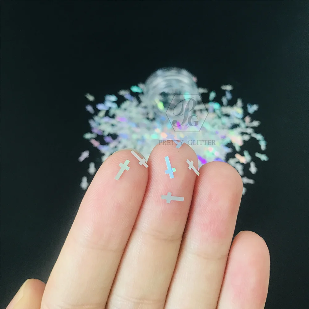 PrettyG Wholesale 6mm God Cross Glitter Sequins Glitter Shapes Holographic Nails Glitter Supplies For Nail Art DIY Decoration