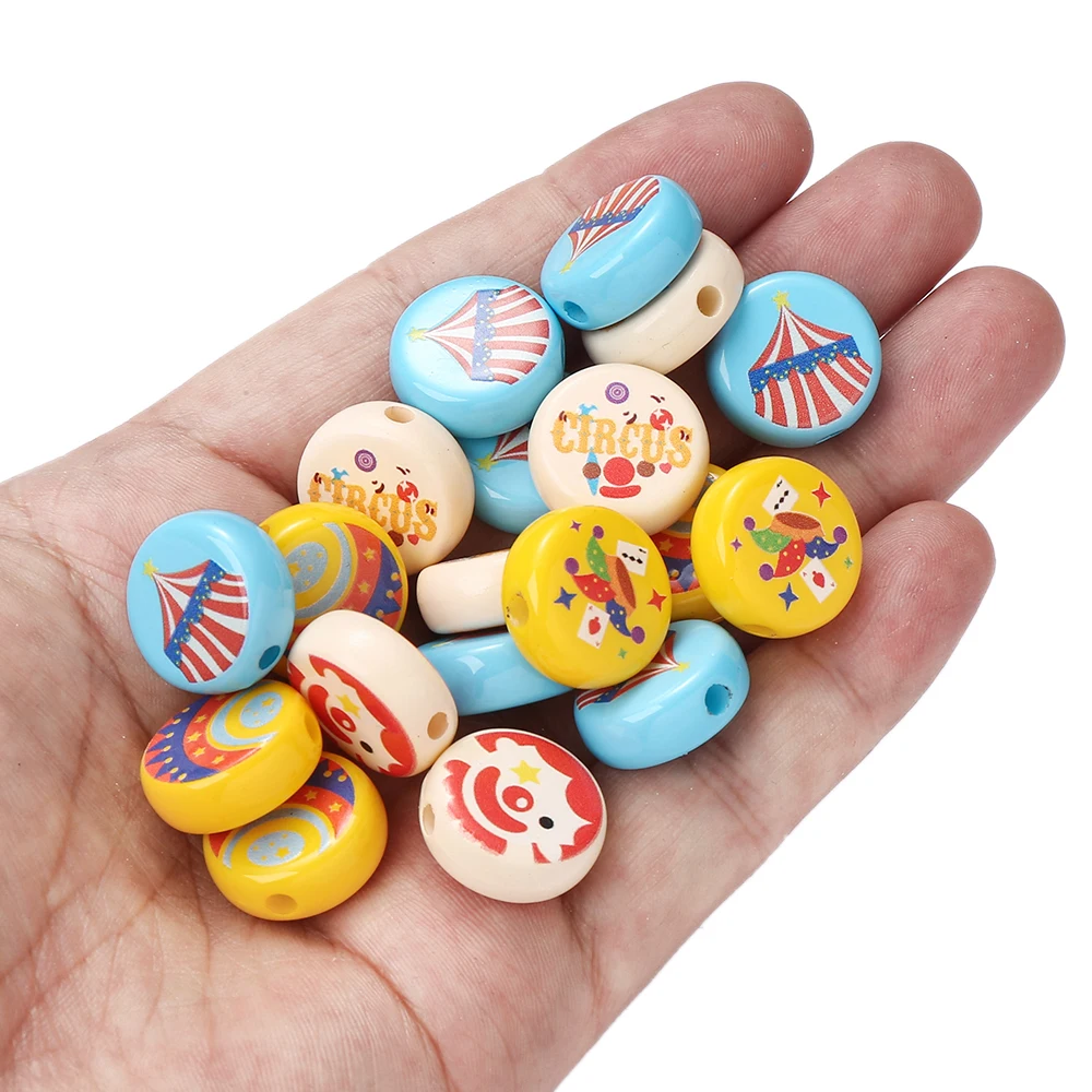 10Pcs New Round Mixed Style Acrylic Beads Joker Circus Prints Loose Bead For Jewelry Making DIY Handmade Bracelet Accessory