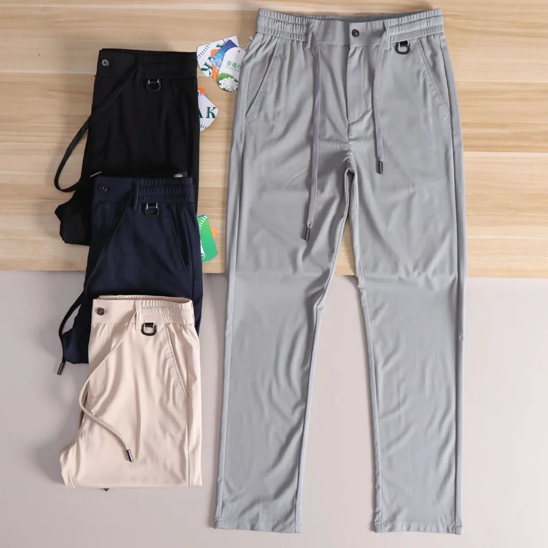 

Antwinkle Non-ironed Silk Mixed Fabric Men's Summer Busin Casual Straight Leg Pants Breathable Cool Sensation