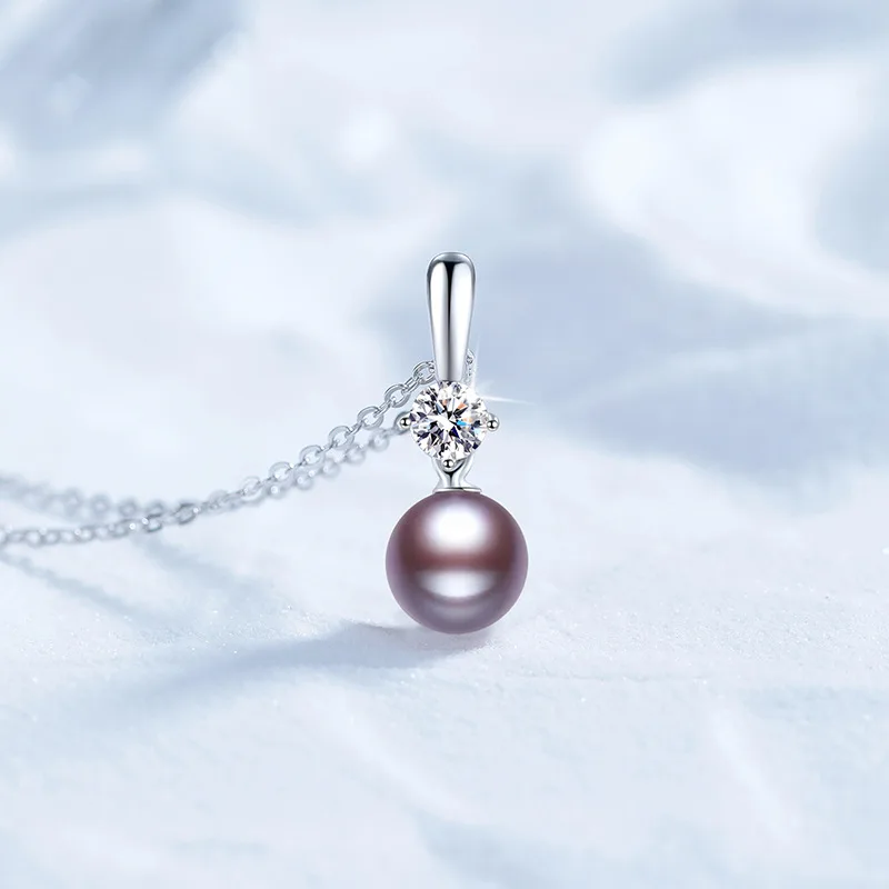 LioraGem  Ultra-Sparkling Moissanite Necklace with A 10mm Purple Natural Freshwater Pearl Pendant for Women Platinum PT950 Stamp