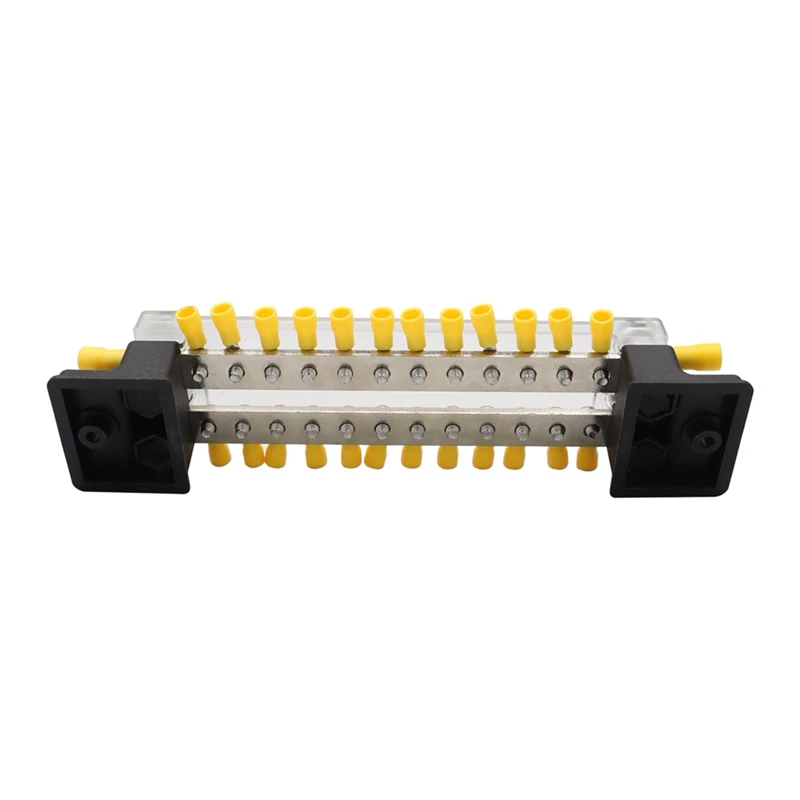 Bus Line High Current Double Row Busbar With Transparent Cover 150A 12-Way Black