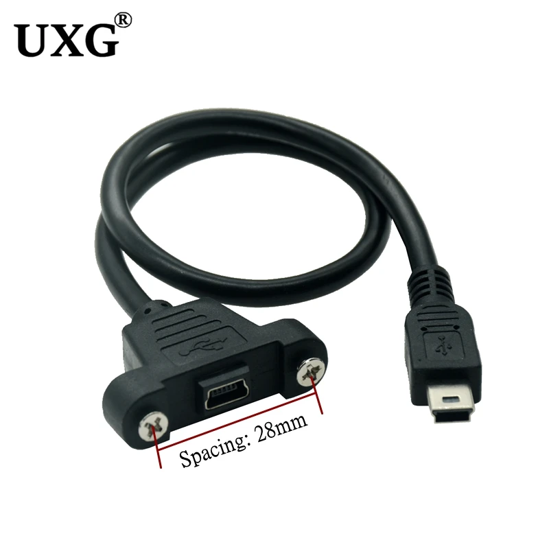 

Panel Mount Type Mini USB 5Pin Male to Female Extension Adapter Cable with Screws 30CM 50cm